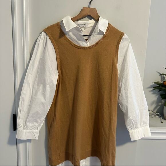 NWT Tuckernuck Tyler Boe Camel Cashmere White Long Sleeve Mini Shirt Dress Small - Picture 10 of 15